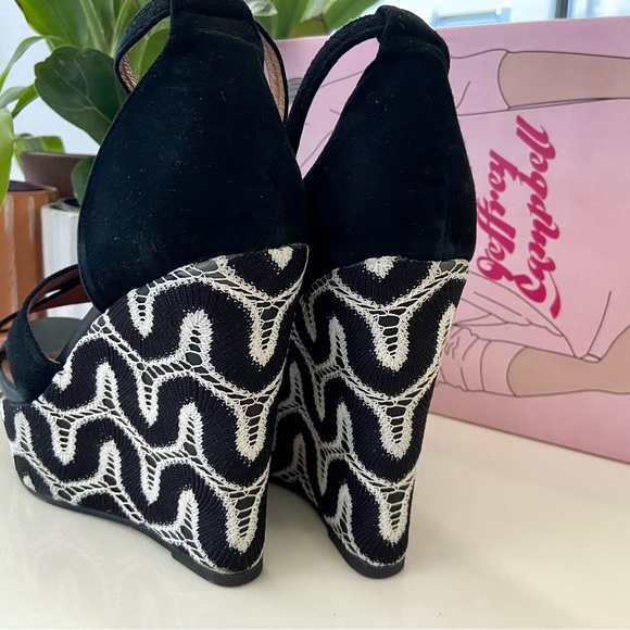 Jeffrey Cambell x Free People Black & White Suede + Crochet Wedge Heels - Picture 2 of 7